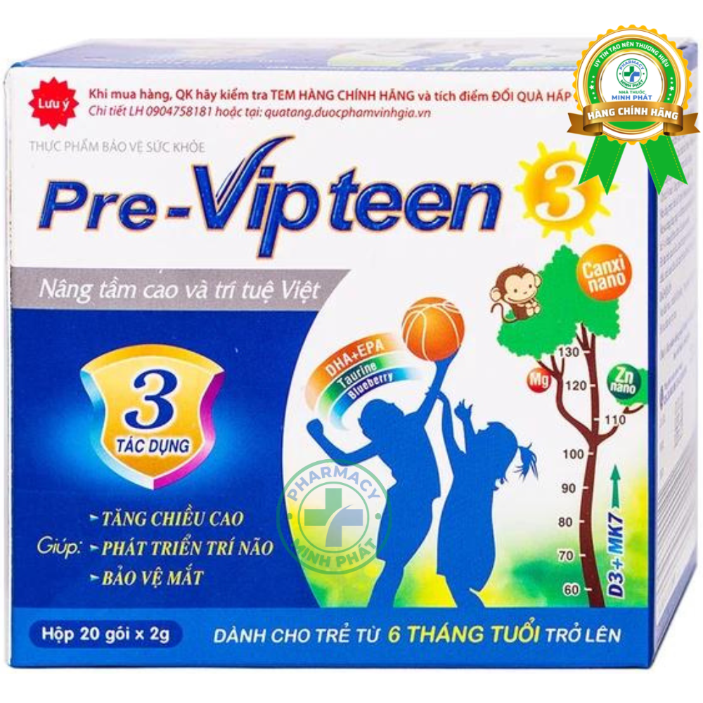 Cốm Bổ Sung Canxi Pre-Vipteen 3 Hỗ Trợ Tăng Chiều Cao Cho Trẻ (Hộp 20 Gói)